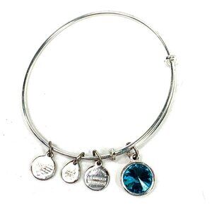 Alex and Ani Blue Zircon December Birthstone Charm Bracelet Silver 2"-3.5”
